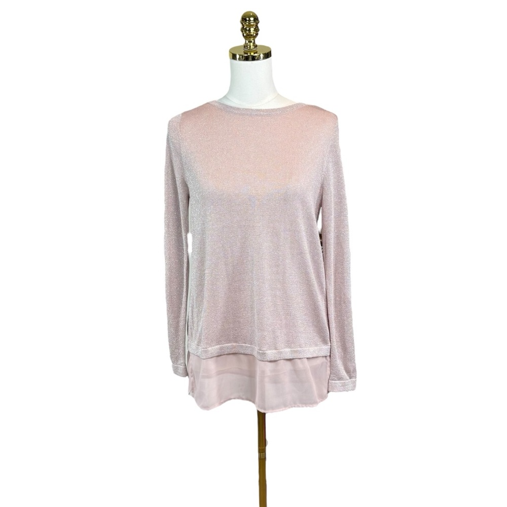 NWT sparkly knit top with sheer chiffon hem and back twist sweater size 6